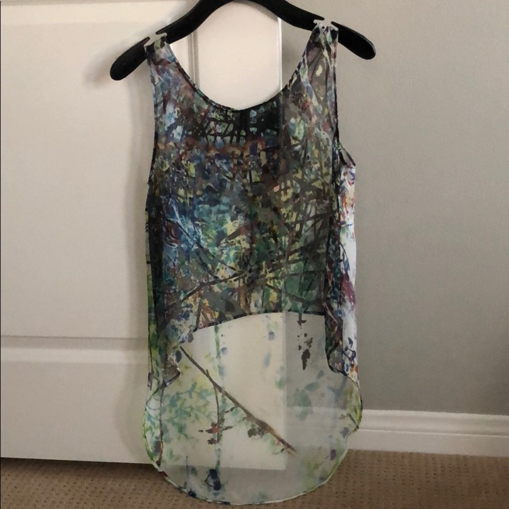 Shear Floral High Low Tank Top